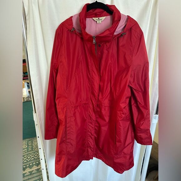 Woolrich Red Raincoat, Lightweight, Hooded, Zipper & Button Closure, Women's XXL - Picture 6 of 16